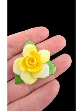 Vintage Royal Adderley Brooch Yellow Rose Bone China Floral Jewelry Spring READ